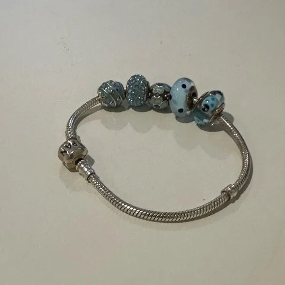 Pandora Silver Charm Bracelet with Blue Accents - Picture 1 of 2